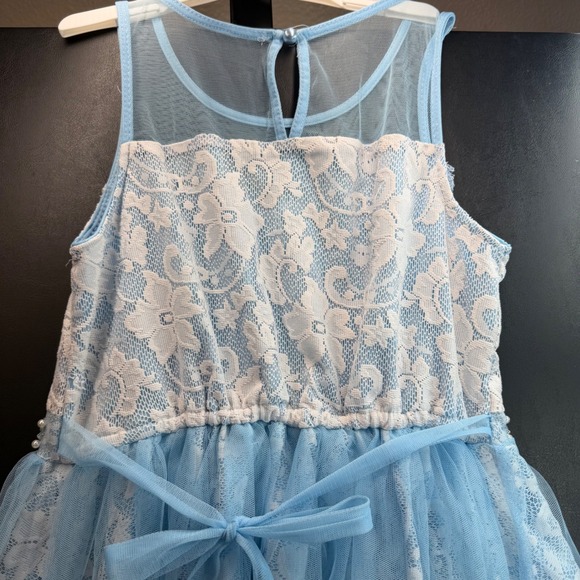 RMLA Lace Tulle Dress Kids Size 10 Light Blue Pearl Waist Princess Pastel Easter - Picture 4 of 7